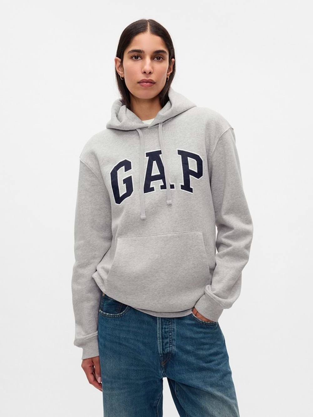 Gap Adult VintageSoft Arch Logo Hoodie Large gray Navy sweatshirt Y2K unisex
